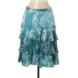Banana Republic Silk Blue Flowery Tiered Scalloped Skirt 12